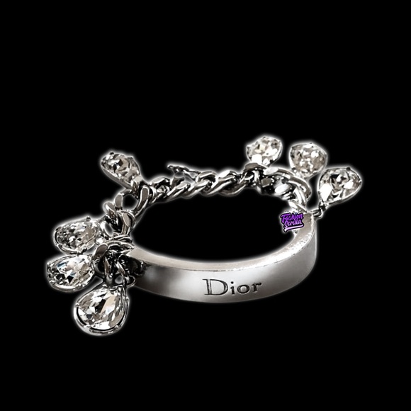 Christian Dior Vintage Silver Crystal Embellished Logo ID Gambler Charm Bracelet - Picture 2 of 16